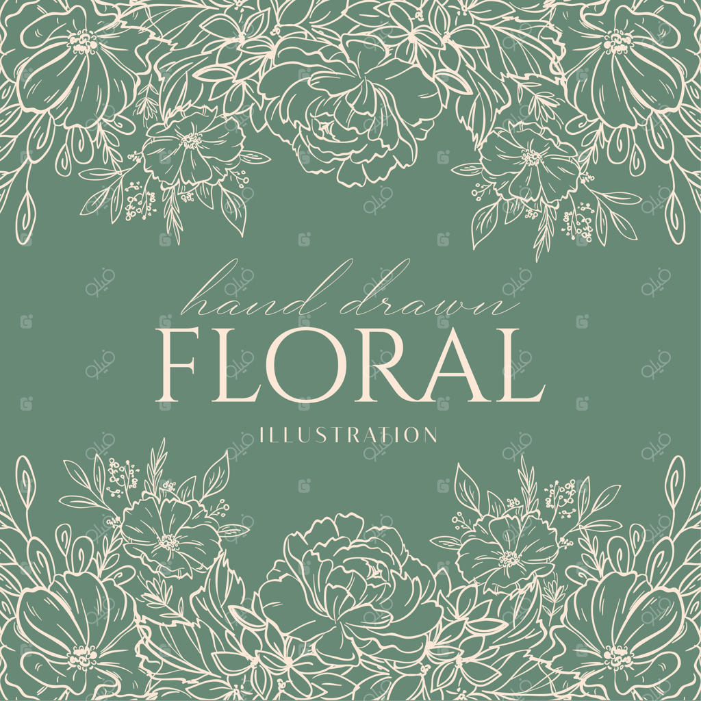 طرح پس‌زمینه پترن گل و گیاه تک‌خطی و ظریف با تم عروسی