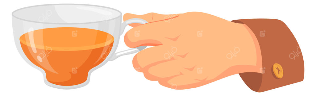 آیکون کارتونی دست انسان با فنجان چای شیشه‌ای