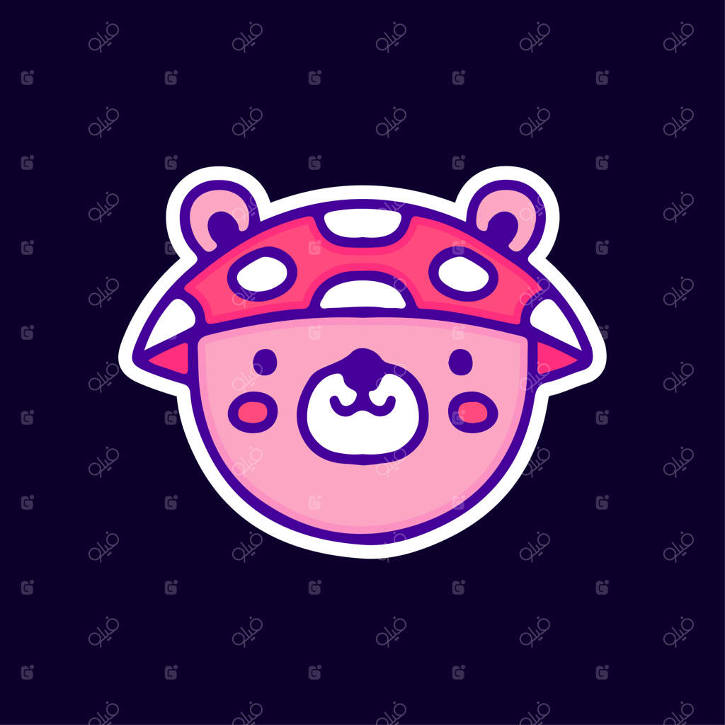 خرس بامزه با کلاه قارچی، طرحی برای تی‌شرت و استیکر.