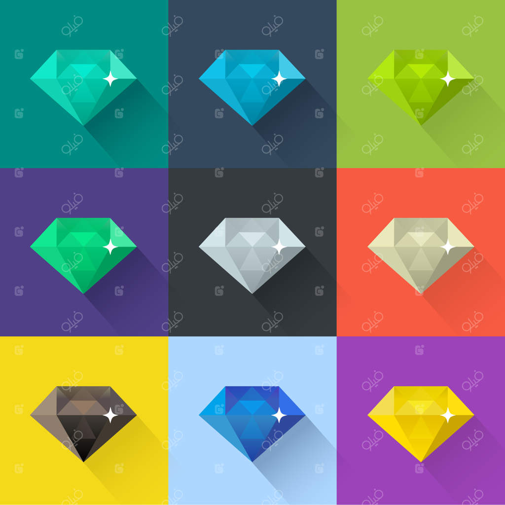 مجموعه تصویرسازی وکتوری الماس به سبک تخت.