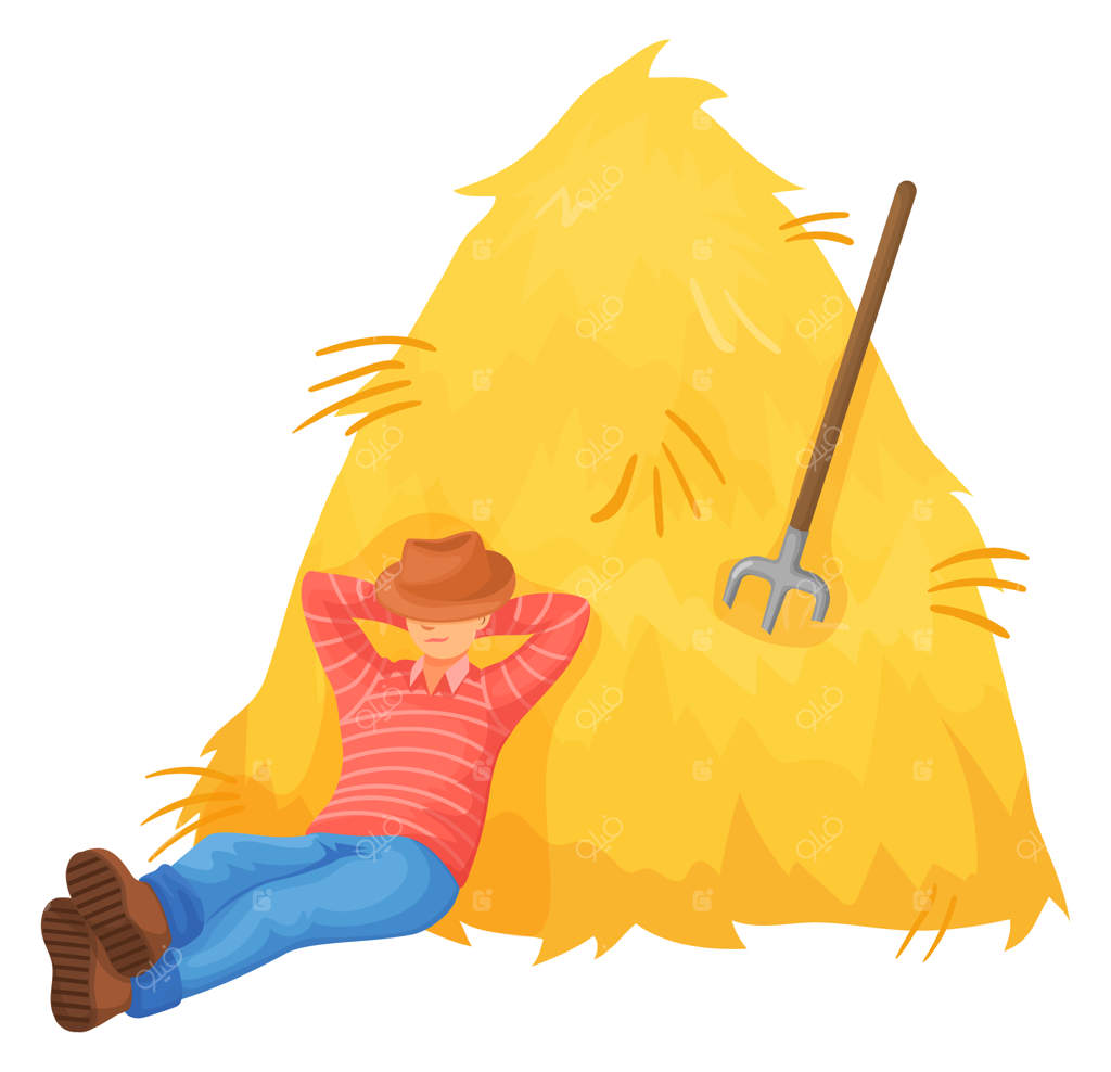 استراحت کشاورز روی انبار کاه زندگی روستایی کار مزرعه