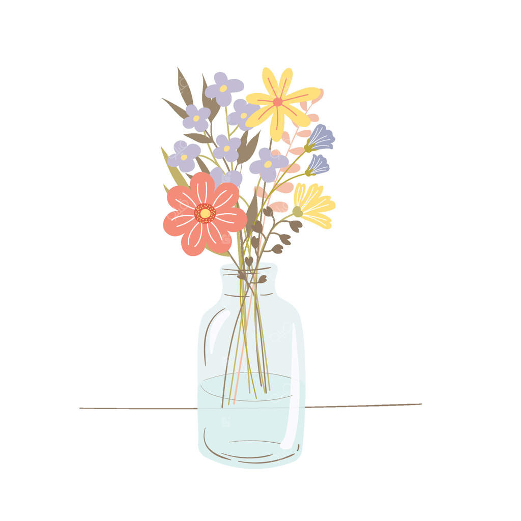 دسته گل در بطری و گلدان شیشه‌ای: تصویری بهاری با گیاهان باغچه‌ای