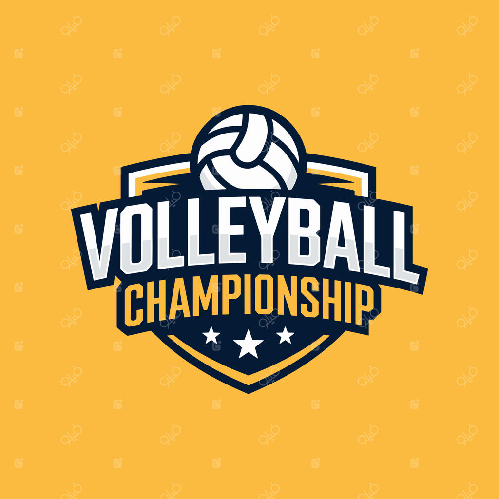لوگوی مسابقات قهرمانی والیبال با توپ، سپر و ستاره‌ها