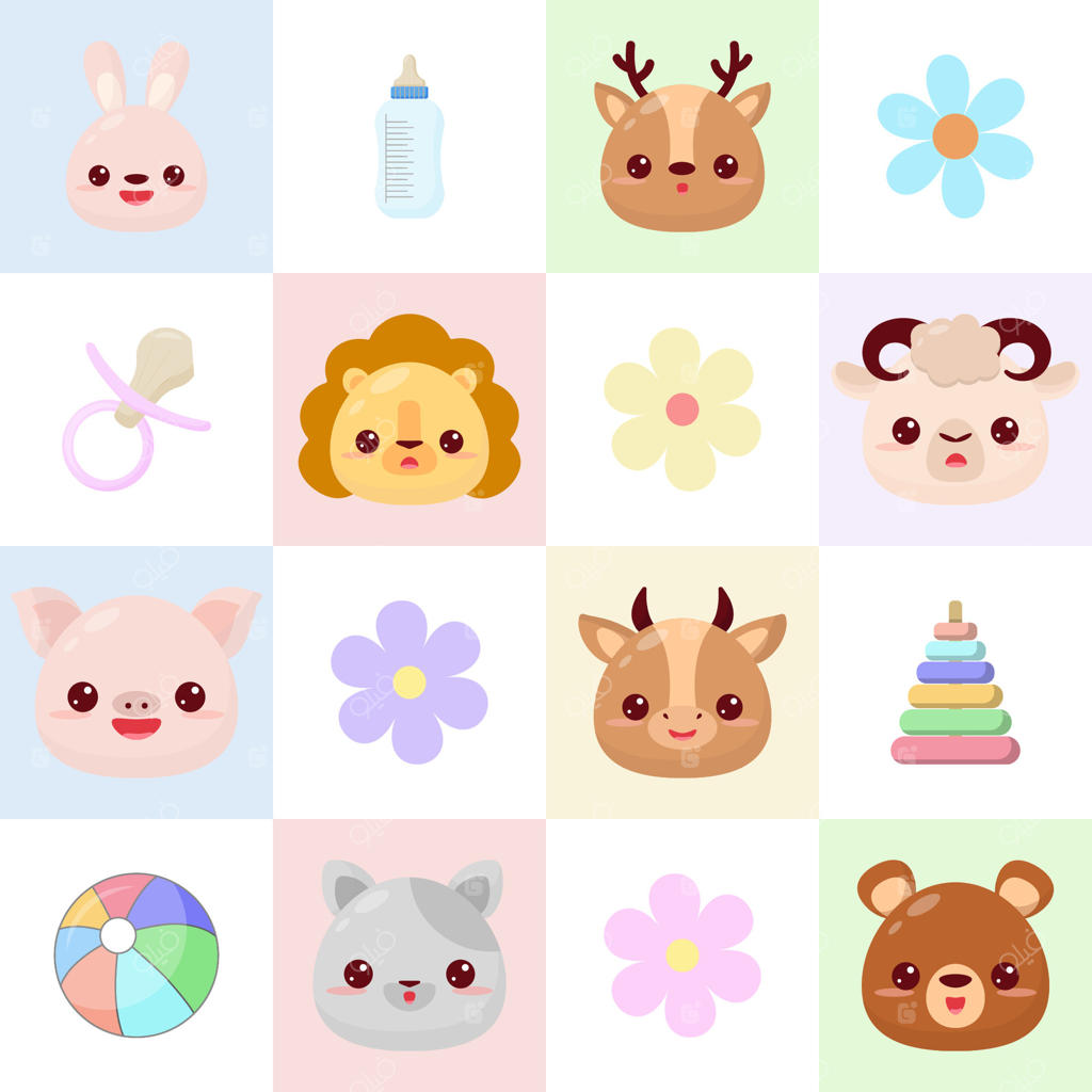 تصاویر زیبا از اسباب‌بازی‌های کودکانه برای دکوراسیون اتاق نوزاد - وکتور حرفه‌ای