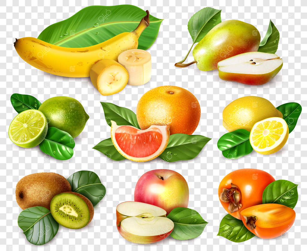 هشت میوه با برگ‌ها در سبک واقعی‌گرا