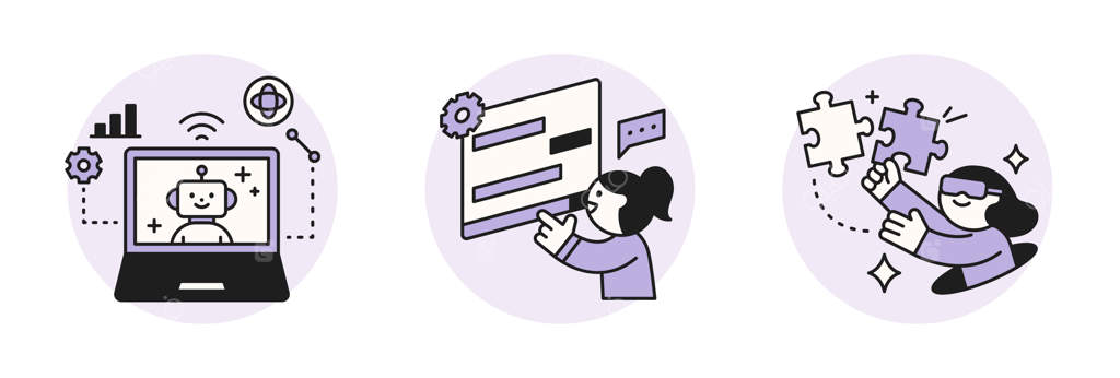 عصر هوش مصنوعی: ملاقات هوش با تکنولوژی - مفهومی با افراد و نمادها، واقعیت مجازی، معماها و پیام‌ها