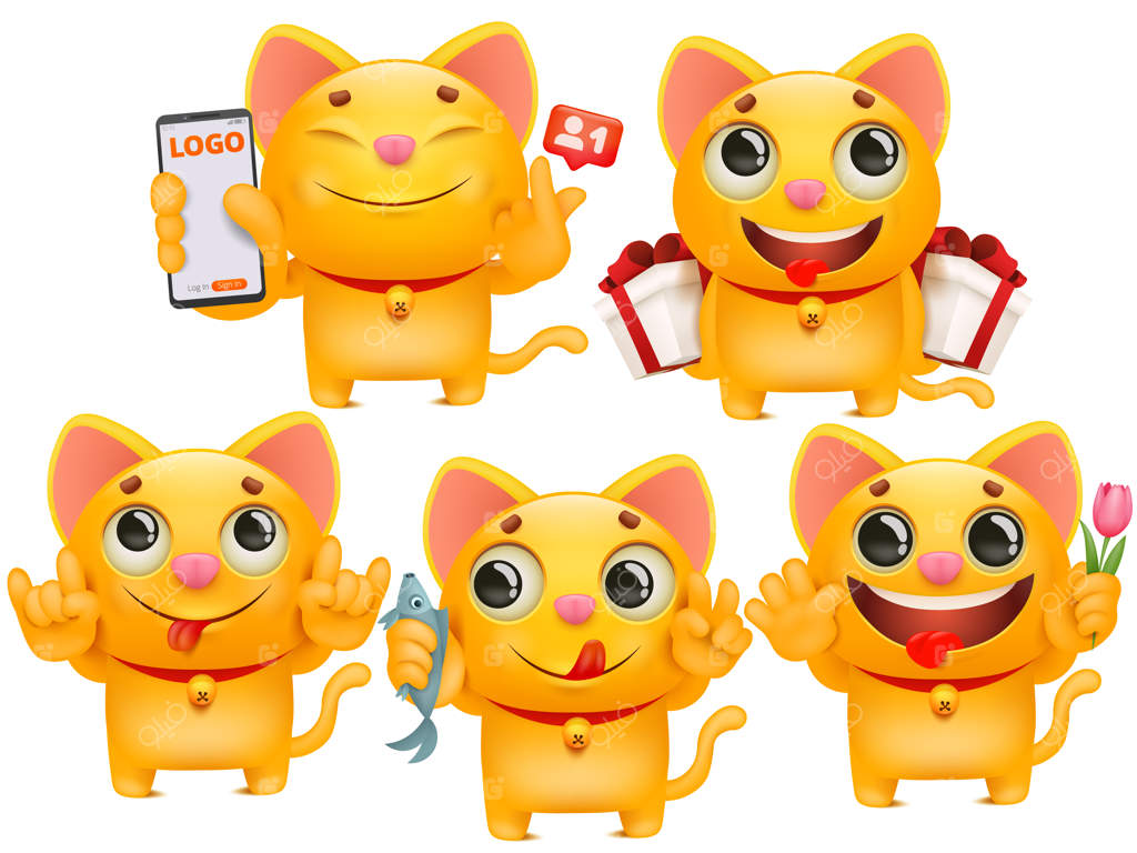 مجموعه شخصیت‌های کارتونی گربه در حالت‌های مختلف و بامزه