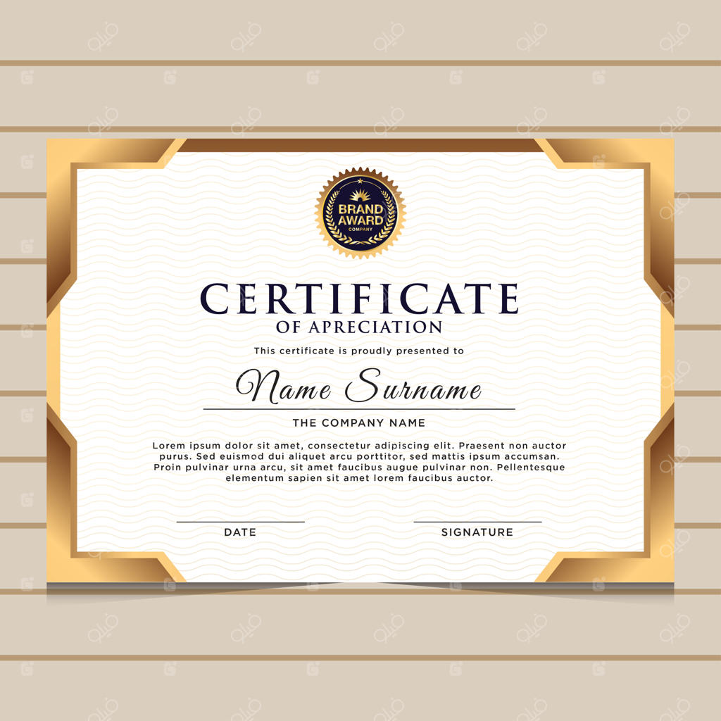 قالب شیک گواهینامه دیپلم با رنگ‌های آبی و طلایی