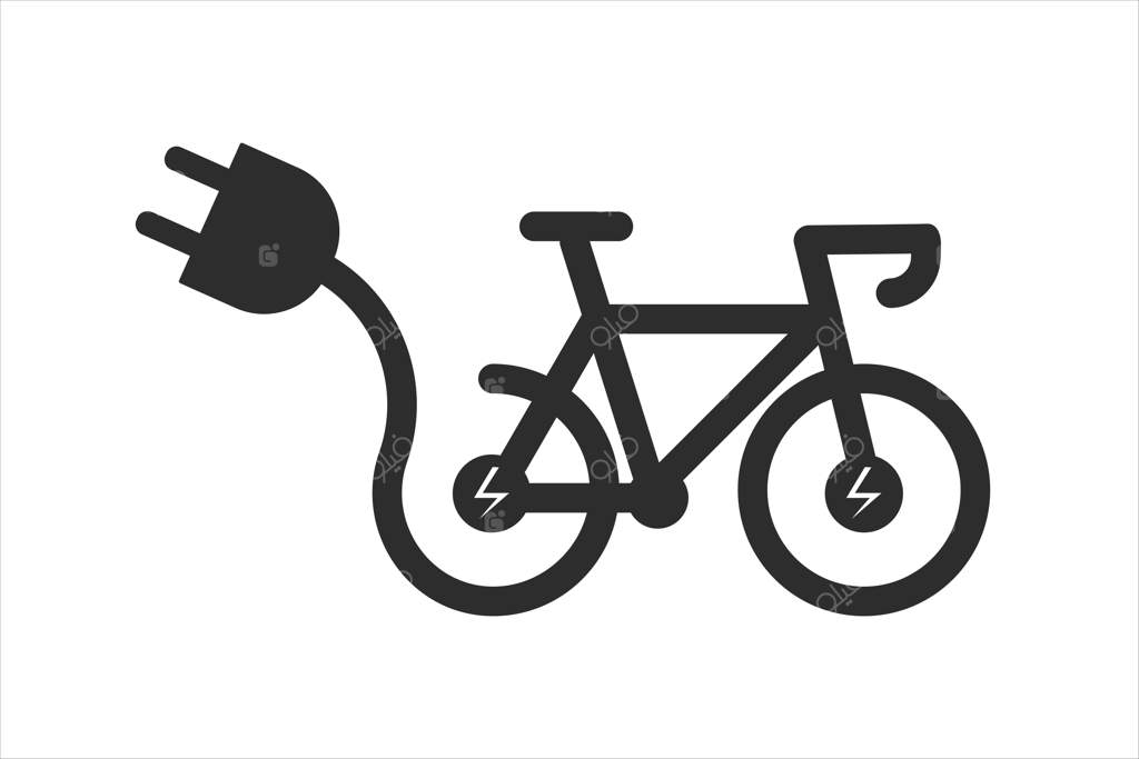لوگوی دوچرخه برقی: نماد دوچرخه الکتریکی در زمینه سفید