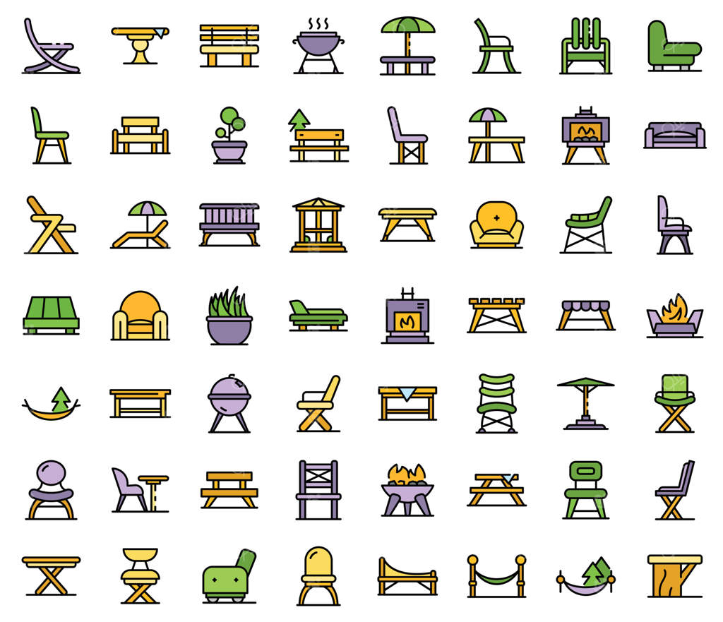 آیکون‌های مبلمان باغی به صورت وکتور و فلت