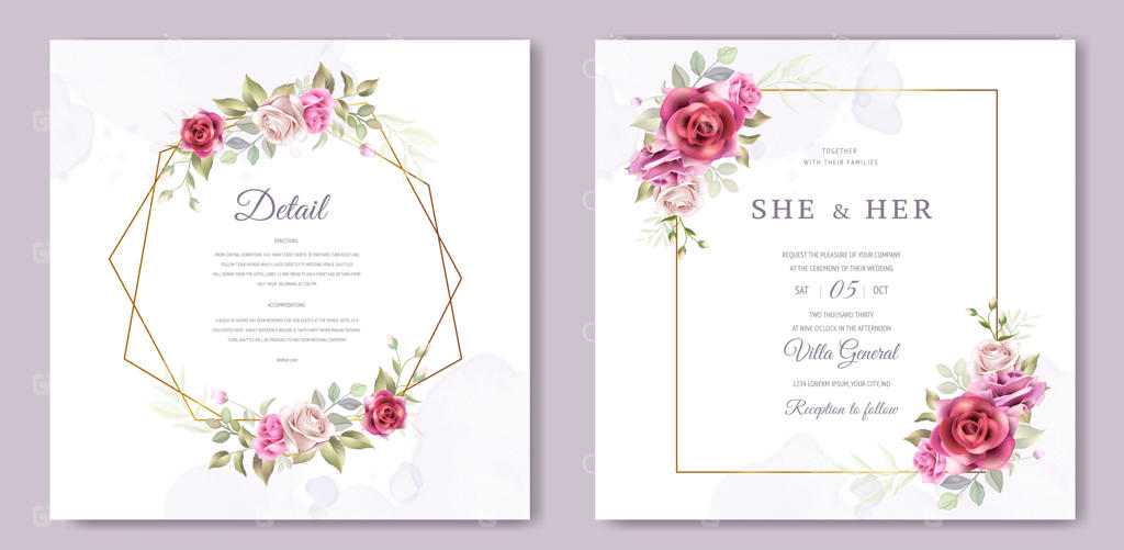 قالب کارت دعوت عروسی با تاج گل