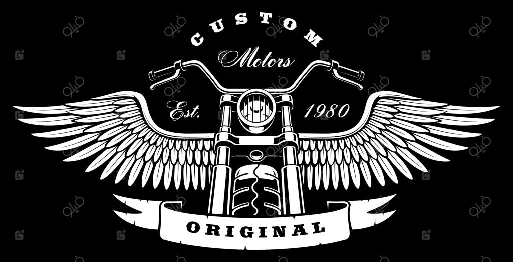 موتورسیکلت کلاسیک بال‌دار در پس‌زمینه تیره