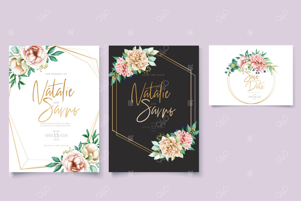 مجموعه کارت عروسی با طرح گل دستی