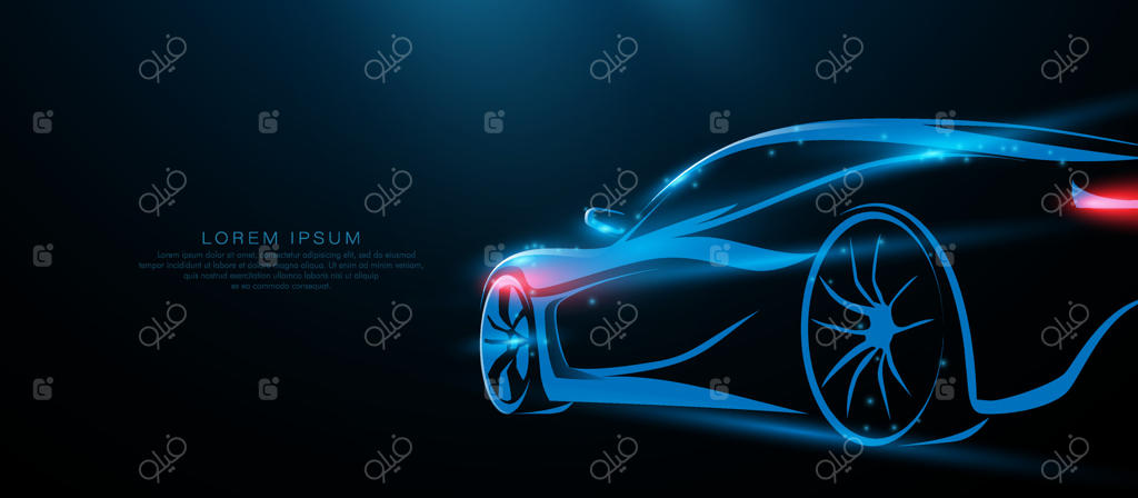 حرکت سریع خودروی اسپرت. نمای جانبی از زاویه پایین. سیلوئت خودروی اسپرت