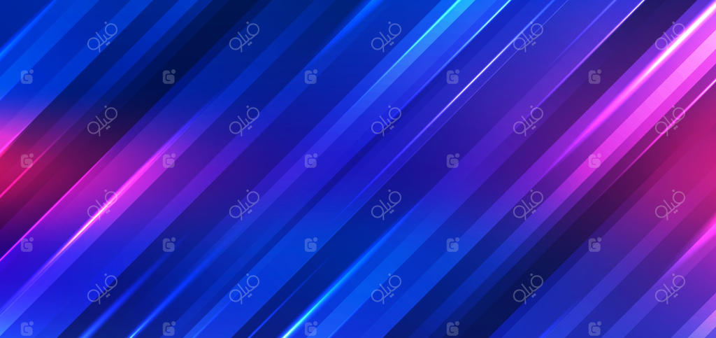 زمینه‌ی فناوری انتزاعی با نوارهای درخشان نئونی در رنگ‌های آبی و صورتی.