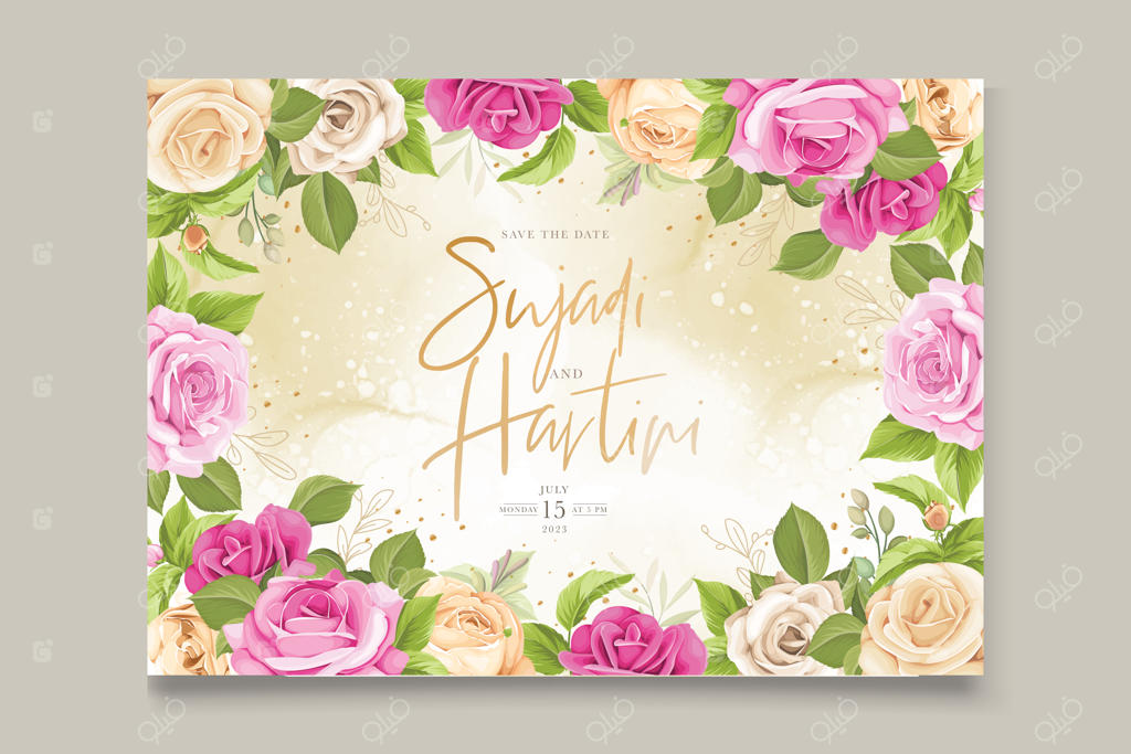 ست کارت دعوت عروسی با طرح گل‌های زیبا و رزها