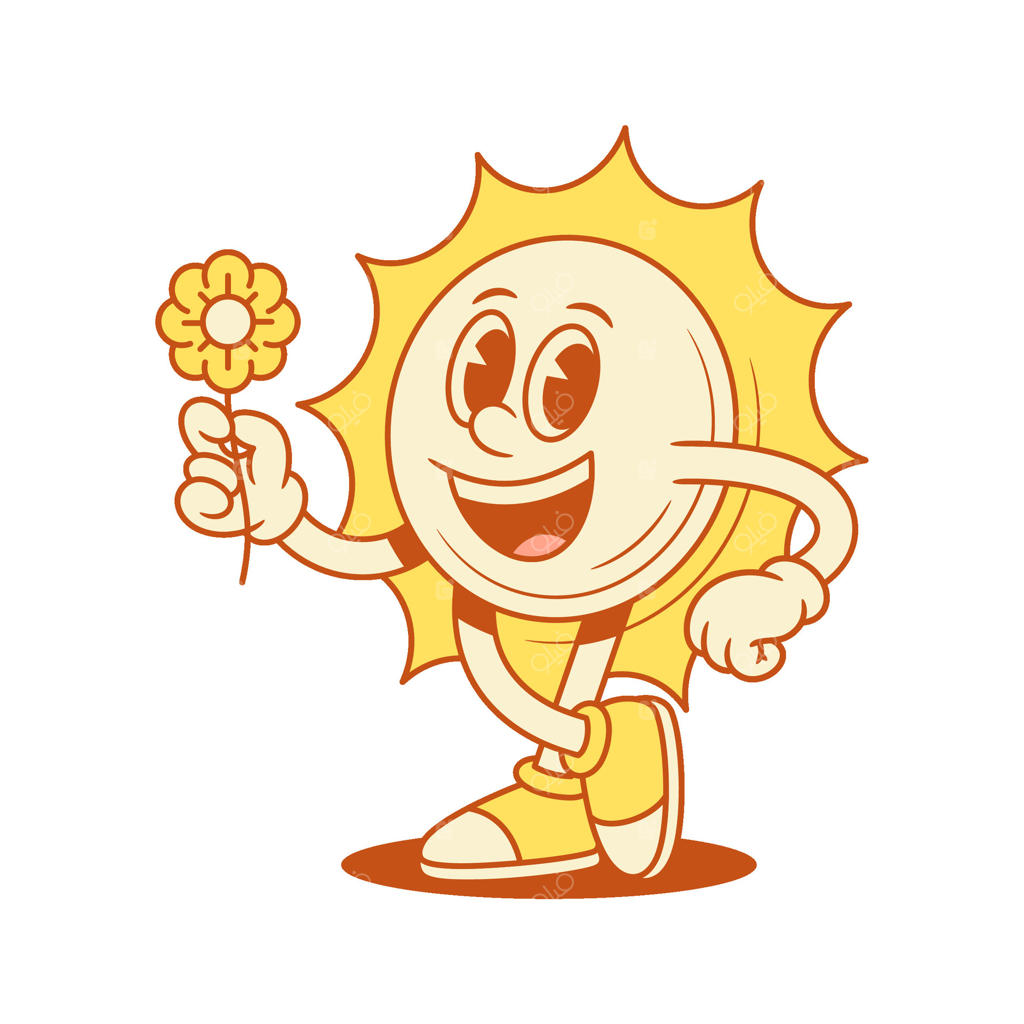 شخصیت کارتونی خورشید زرد خندان با طرح گل تخت