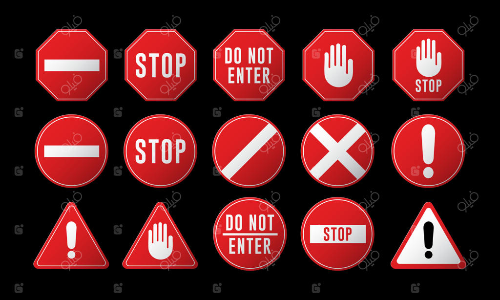 مجموعه تابلوهای راهنمایی قرمز برای ایمنی جاده - فایل وکتور