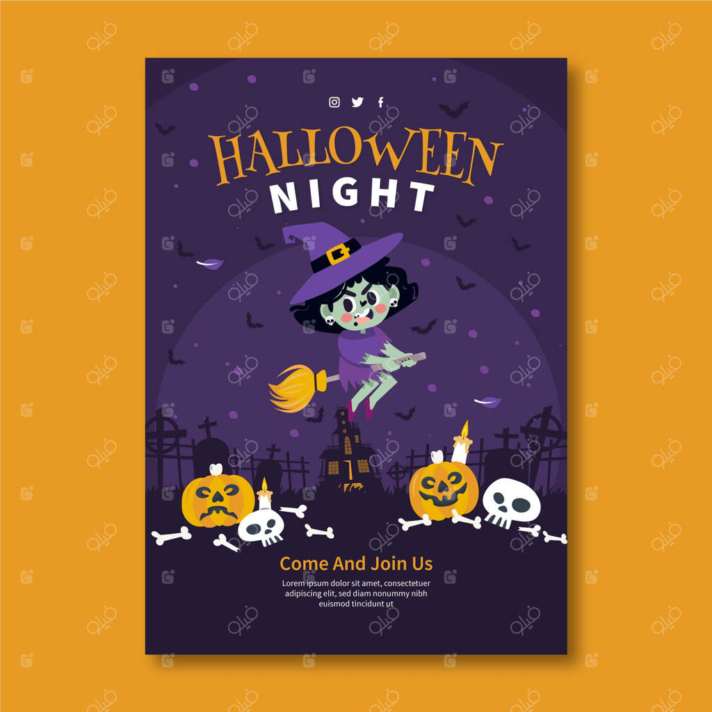 پترن پوستر عمودی مهمانی هالووین طراحی دستی