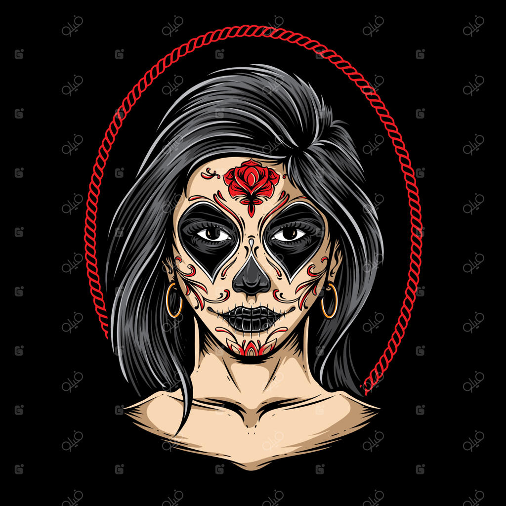 نقاشی وکتور دختر جمجمه شکری