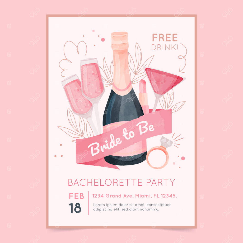 پوستر مهمانی مجردی با طراحی آبرنگی