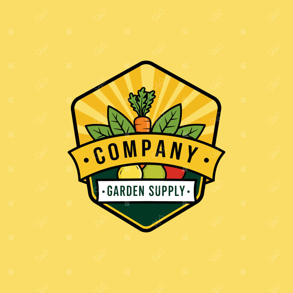 لوگو زنده و جذاب برای شرکت لوازم باغبانی با نمایش هویج، سیب، لیمو و گلابی.