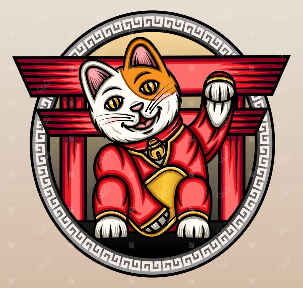 گربه‌ی خوش‌شانس در مقابل دروازه توریی.