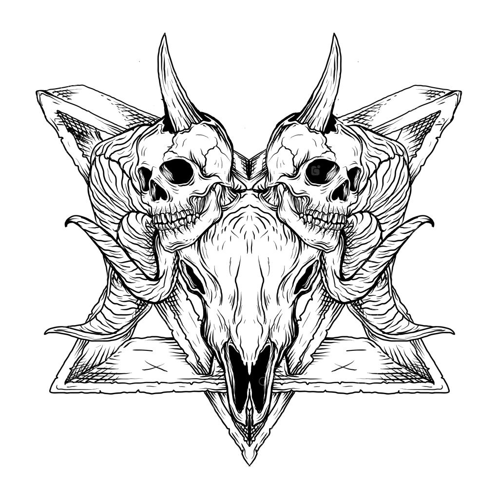 جمجمه بوفومت طراحی دست سیاه و سفید؛ شیطان‌پرستی