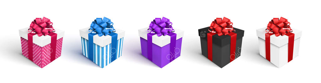 مجموعه‌ای از جعبه‌های هدیه روی زمینه سفید