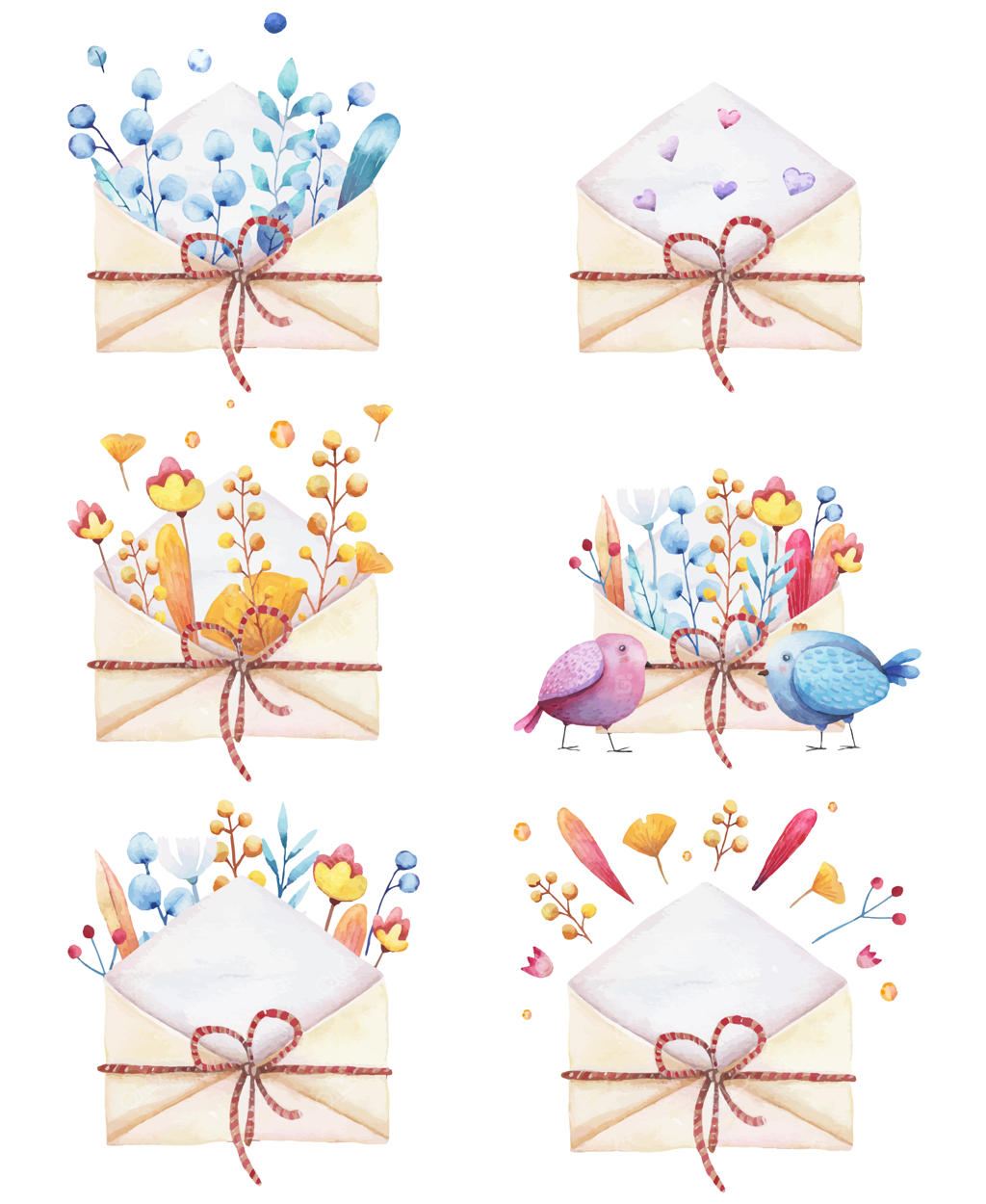 پاکت‌های آبرنگی با طرح شاخه و برگ‌ها