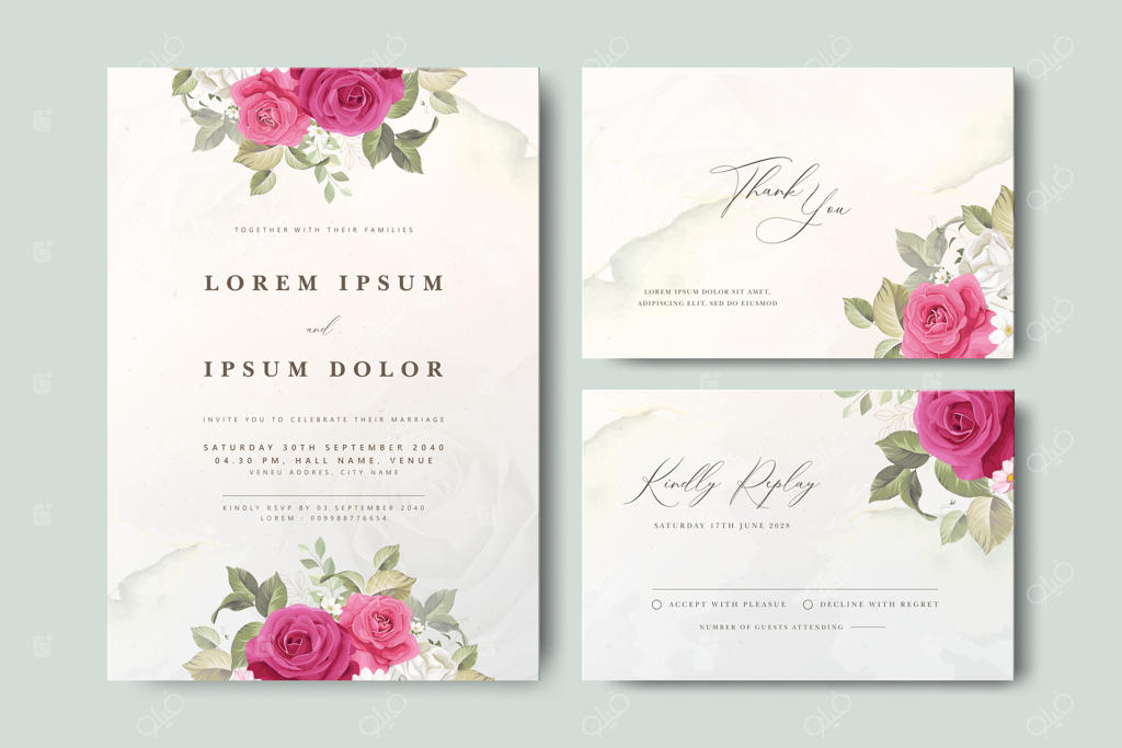 طراحی شگفت‌انگیز کارت دعوت عروسی با طرح گل وکتور حرفه‌ای