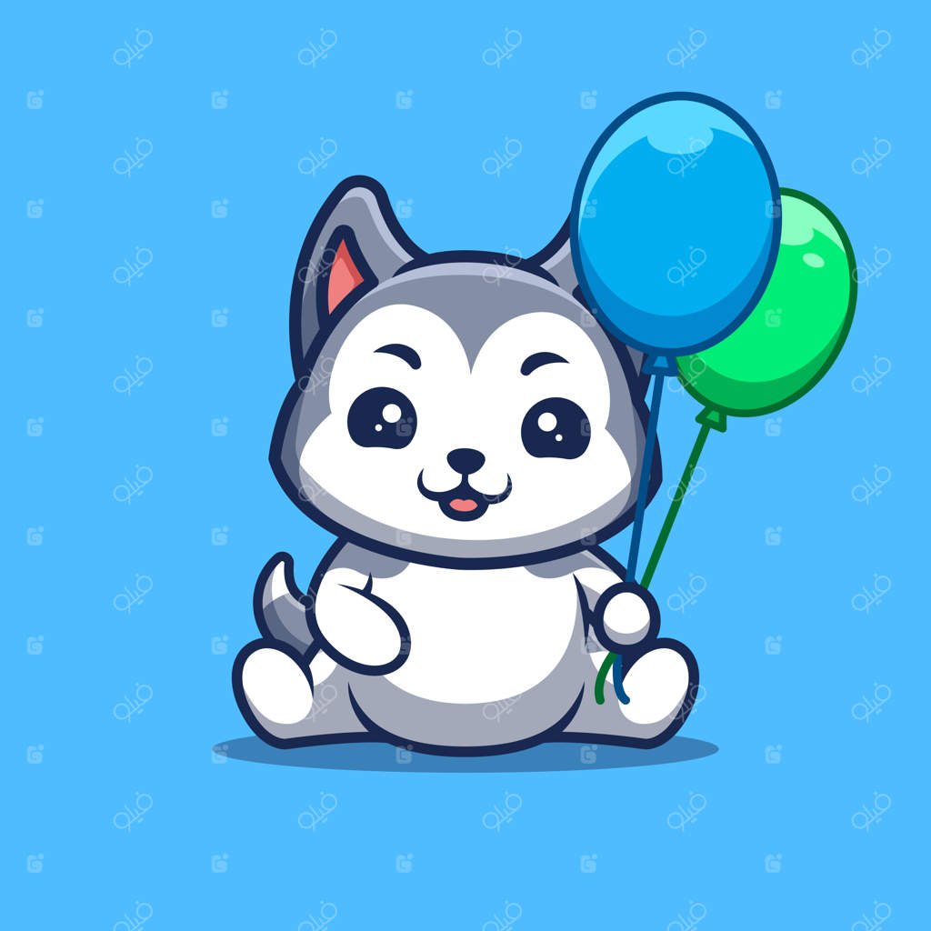 هاسکی بامزه با بادکنک - لوگو کارتونی و خلاقانه کایوایی