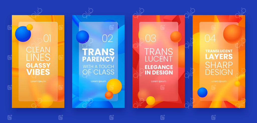 مجموعه استوری‌های اینستاگرام با افکت گلس‌مورفیسم گرادیان‌دار