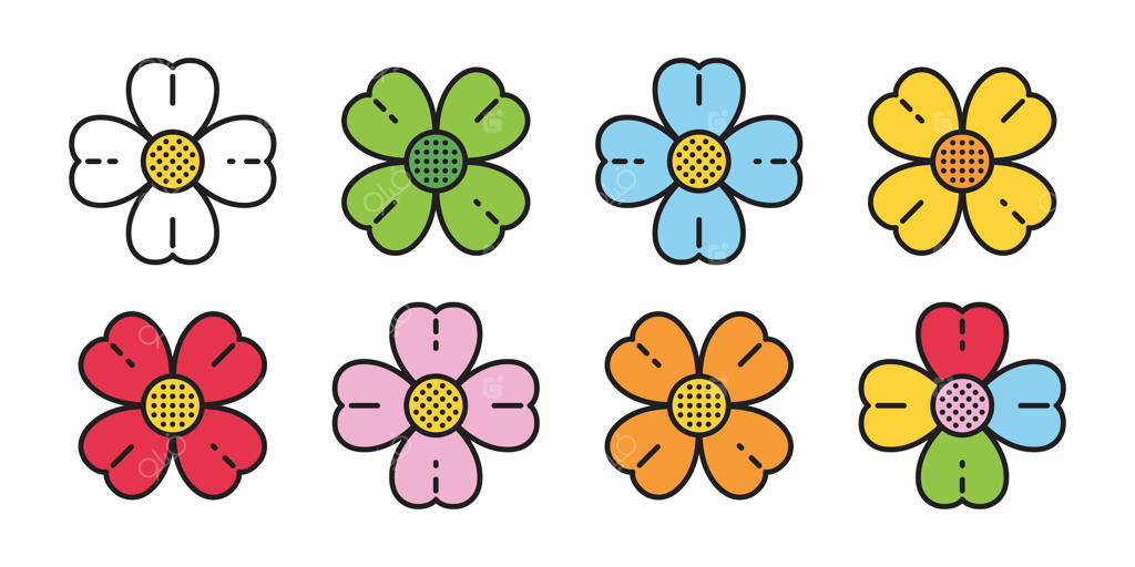 آیکون لوگو گل دیزی شخصیت کارتونی گیاه برگ باغ جنگل طراحی دودل ایزوله شده