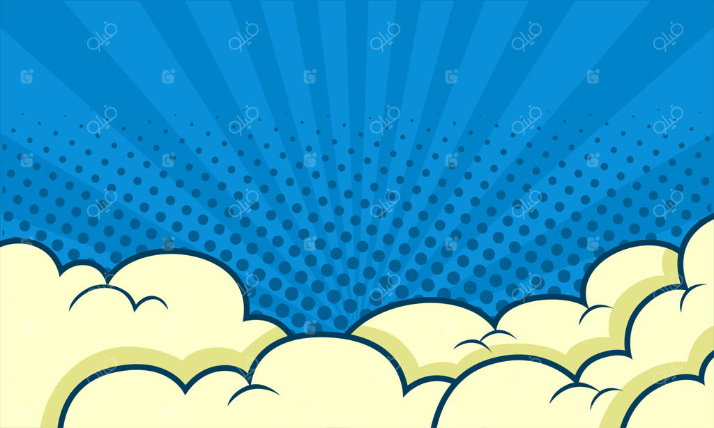 پس‌زمینه آبی کارتونی و کمیک با تصویرسازی ابر