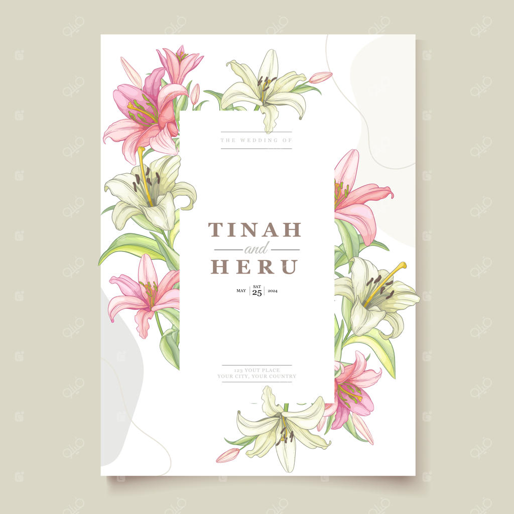 کارت دعوت زیبا با طرح گل‌های لیلیوم