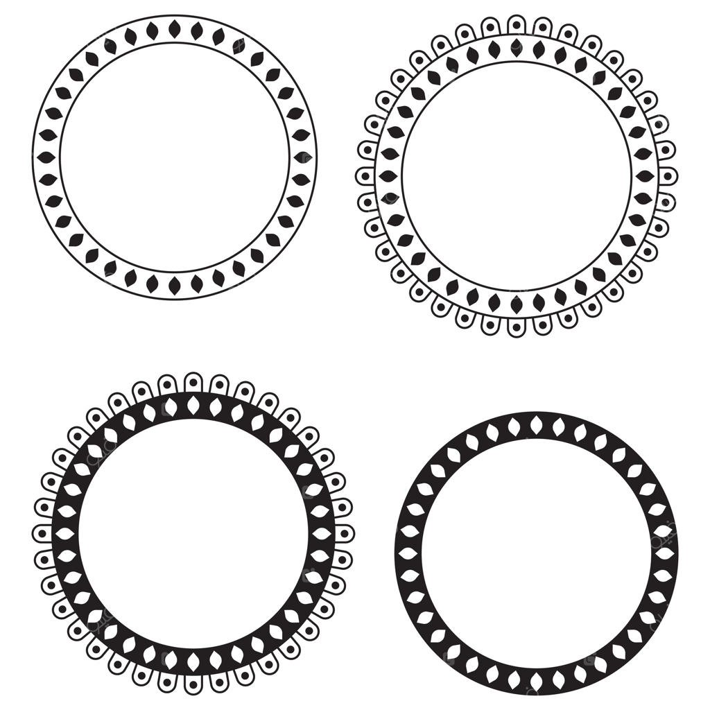 مجموعه‌ای از فریم‌های دایره‌ای تزئینی و طراحی‌های حاشیه‌ای در سبک ماندالا سیاه و سفید برای پروژه‌های هنری و گرافیکی