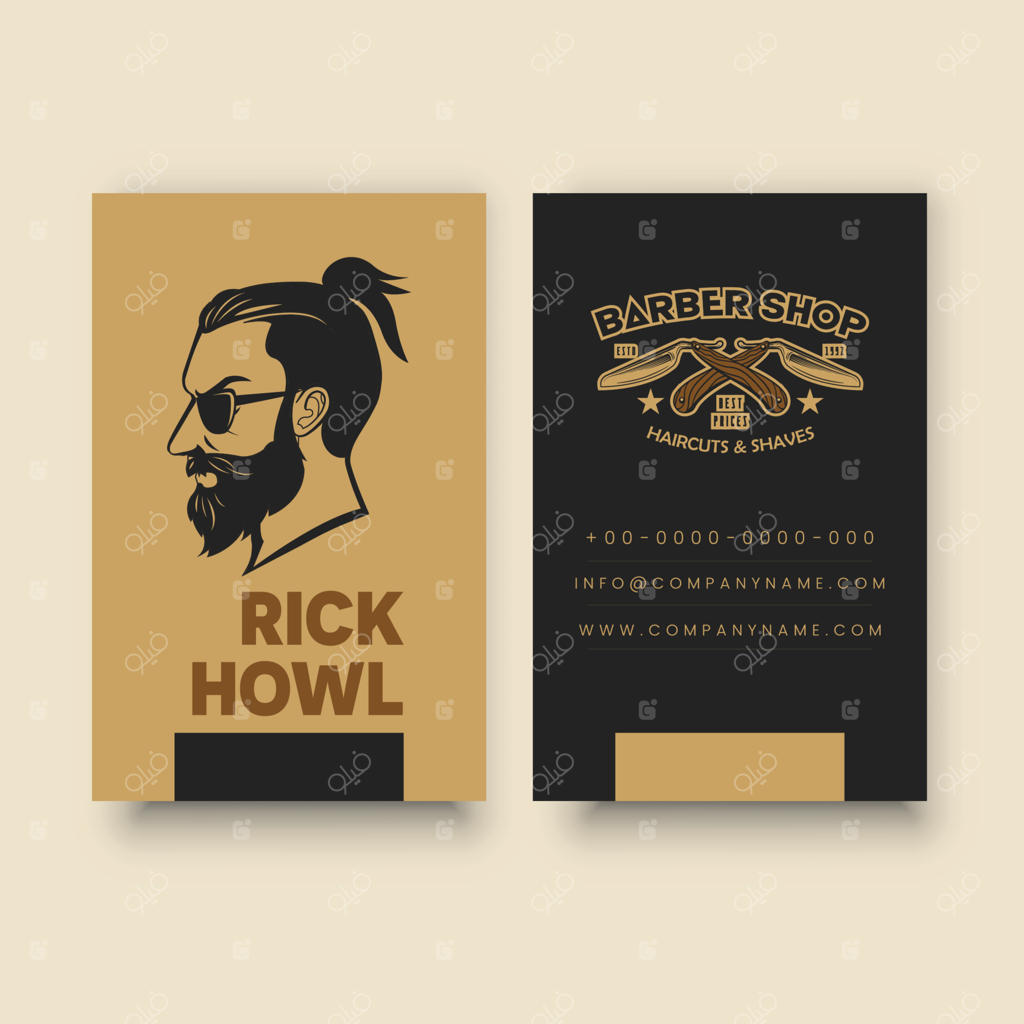 قالب کارت ویزیت آرایشگاه با نمادهای دستی و طراحی تیره