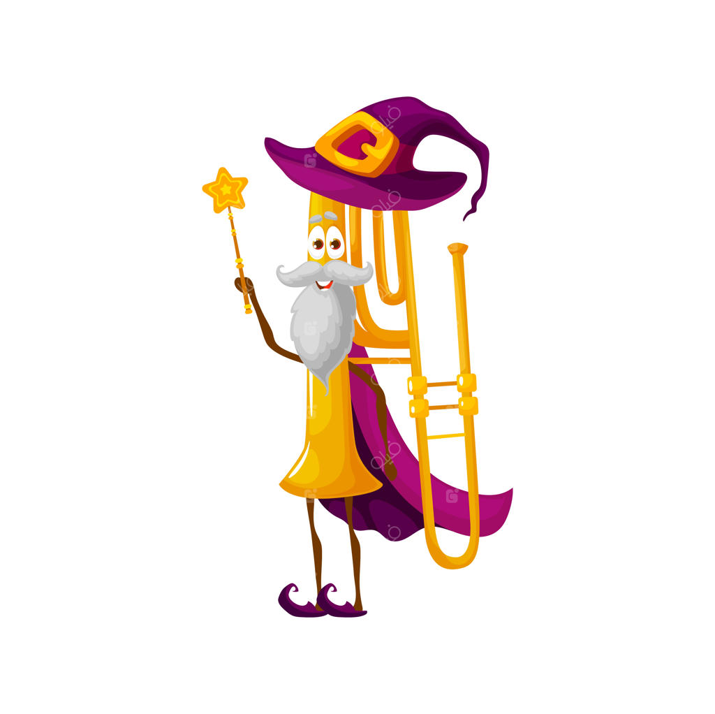 شخصیت کارتونی جادوگر سالمند و نوازنده ترومبون