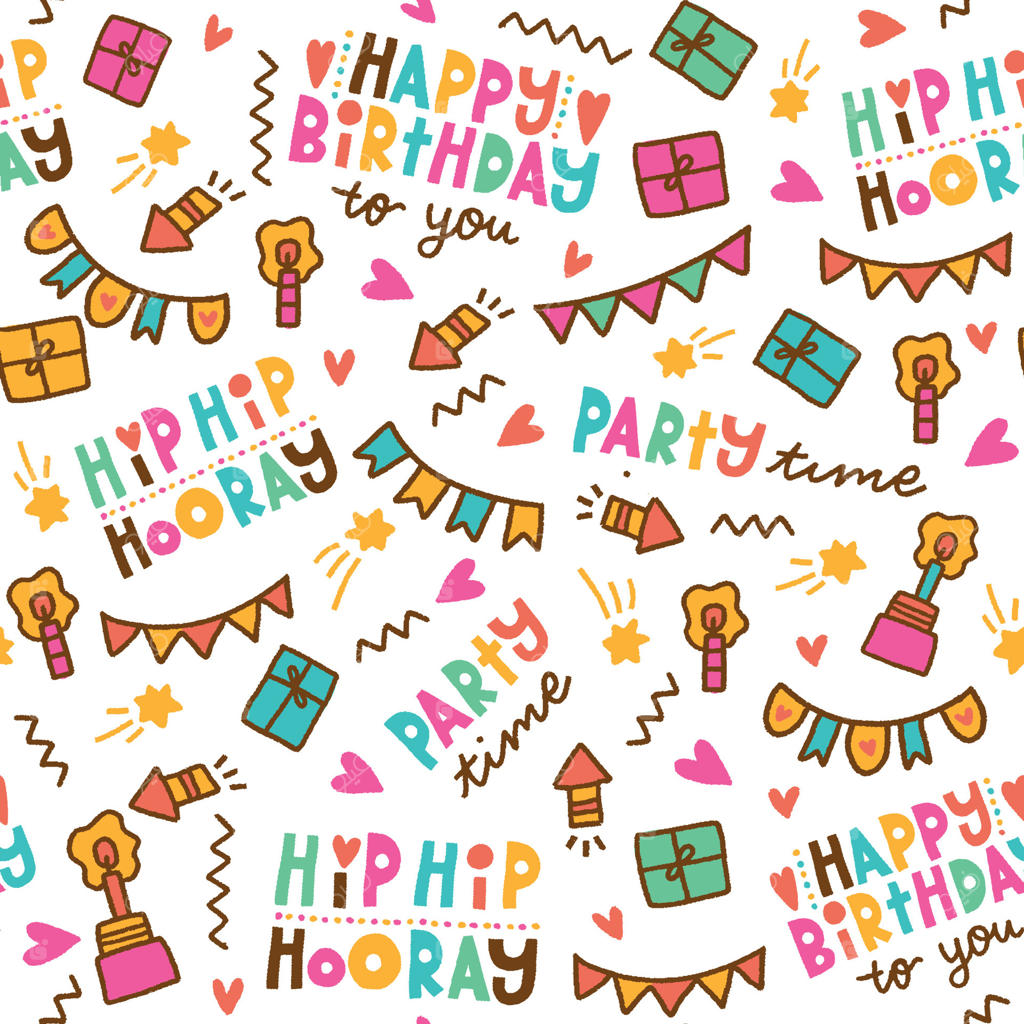 طرح‌های بی‌وقفه جشن تولد روی زمینه سفید برای کاغذ کادو و چاپ پارچه
