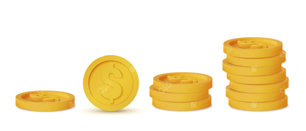 سکه‌های واقعی بر روی زمینه سفید، آیکون سکه