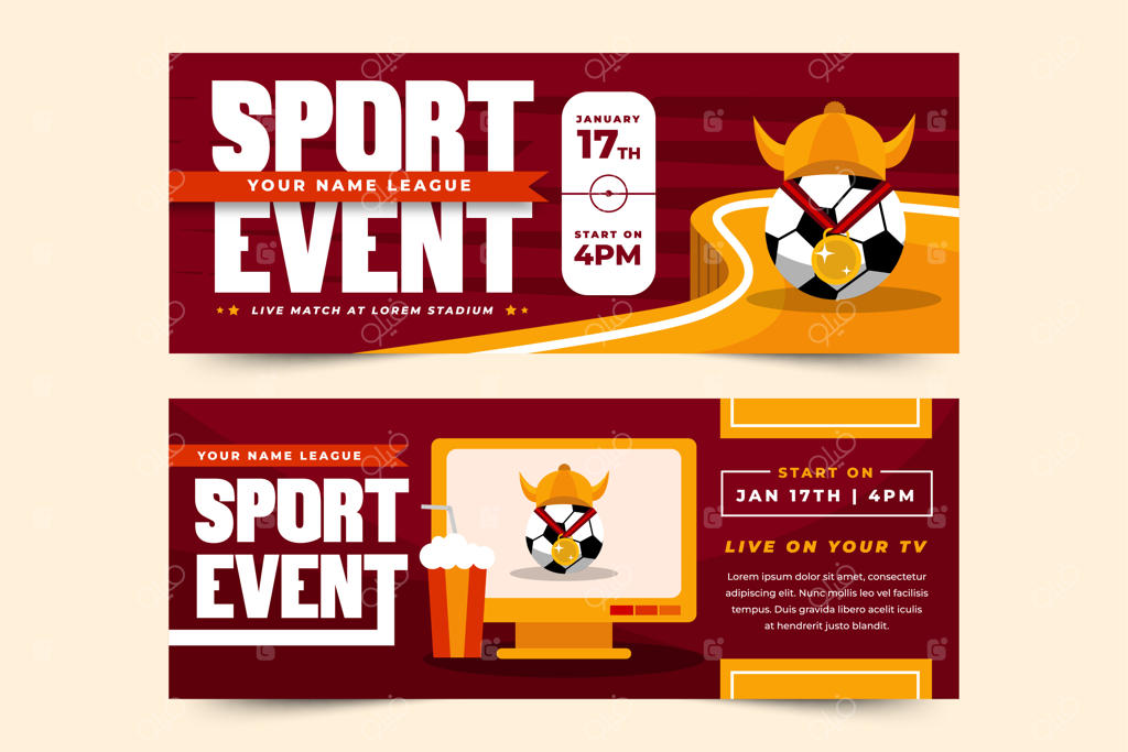 قالب طراحی بنر رویداد ورزشی مسابقات فوتبال - آسان برای سفارشی‌سازی