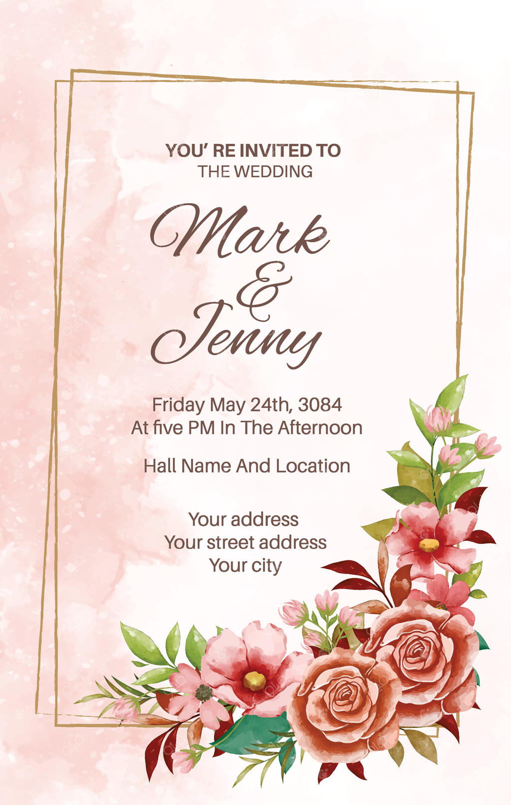 جزئیات دعوت‌نامه عروسی مارک و جنی (نسخه حرفه‌ای وکتور)