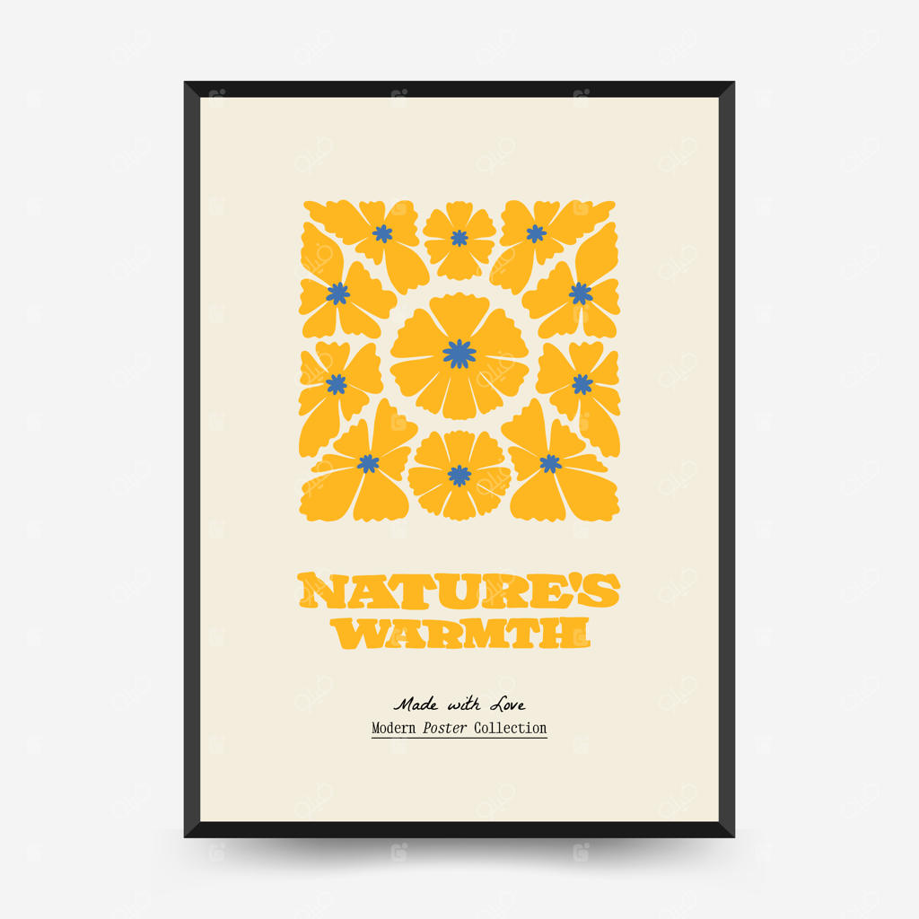 قالب پوستر گل انتزاعی مدرن و ترندی به سبک مینیمال ماتیس با طرح دستی برای دکور دیوار