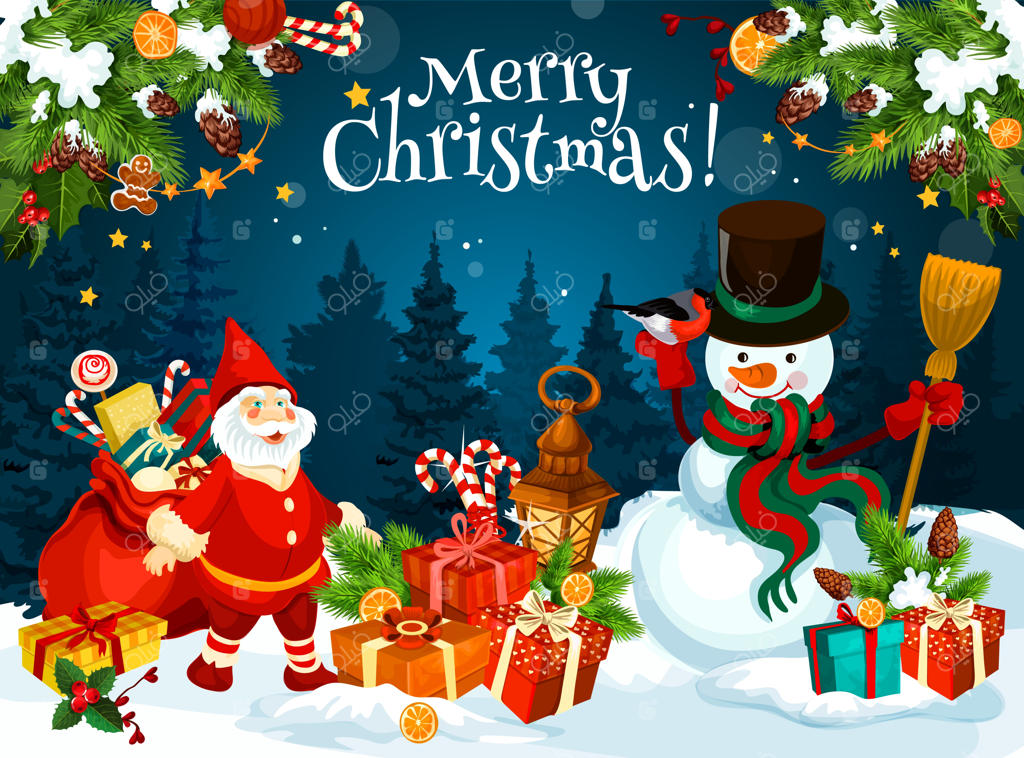 آدم برفی و کوتوله با هدایای کریسمس