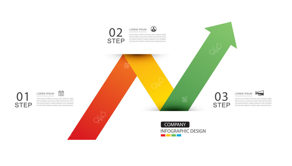 قالب طرح‌بندی فلش اینفوگرافیک از قرمز به سبز. پس‌زمینه انتزاعی سهام و تجارت.