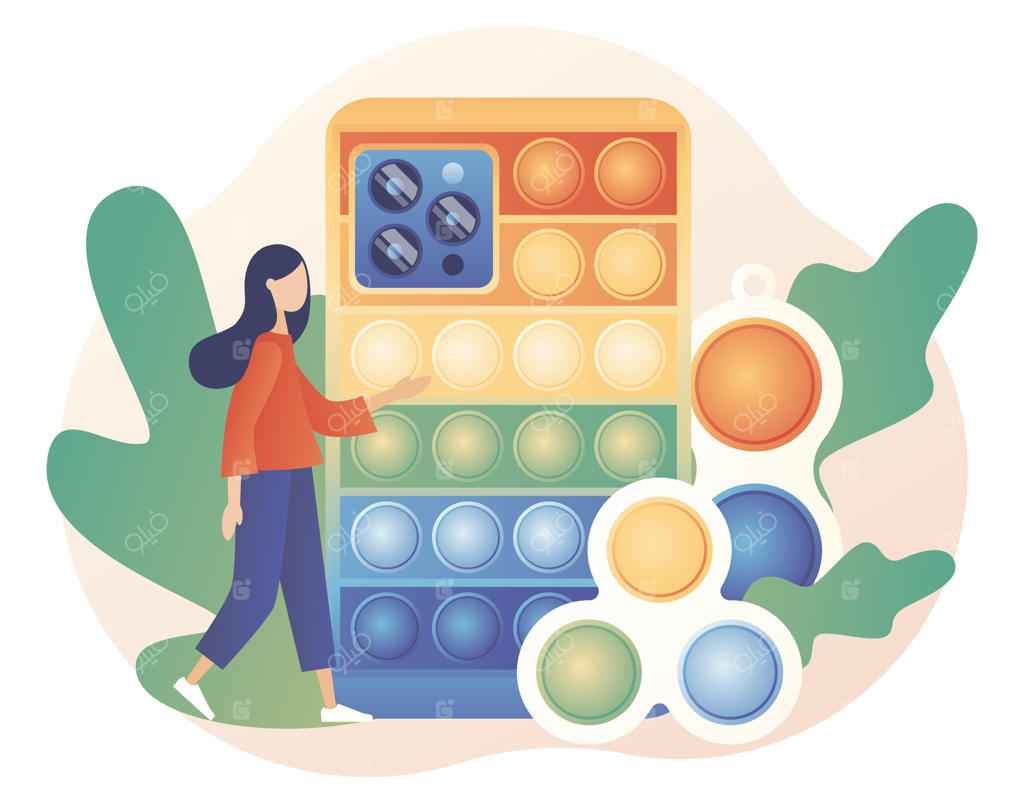 اسباب‌بازی‌های ضد استرس: قاب گوشی پاپ‌ایت و سیمپل دیمپل. ابزارهای حسی مد روز. بازی کودکانه یک دختر بچه