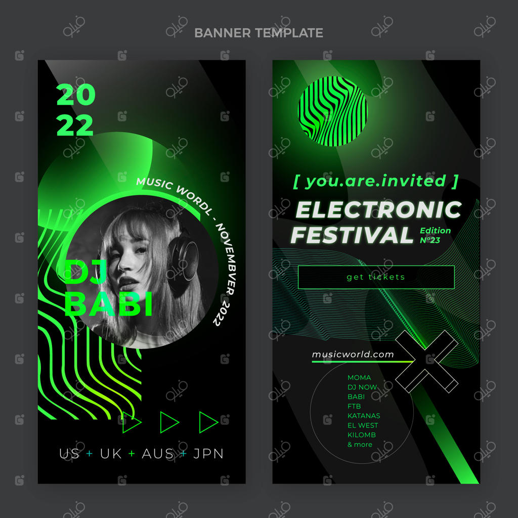 بنرهای عمودی جشنواره موسیقی بافت گرادینت