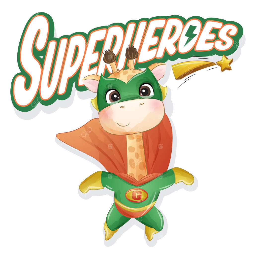 زرافه ابرقهرمان بامزه با تصویرسازی آبرنگی