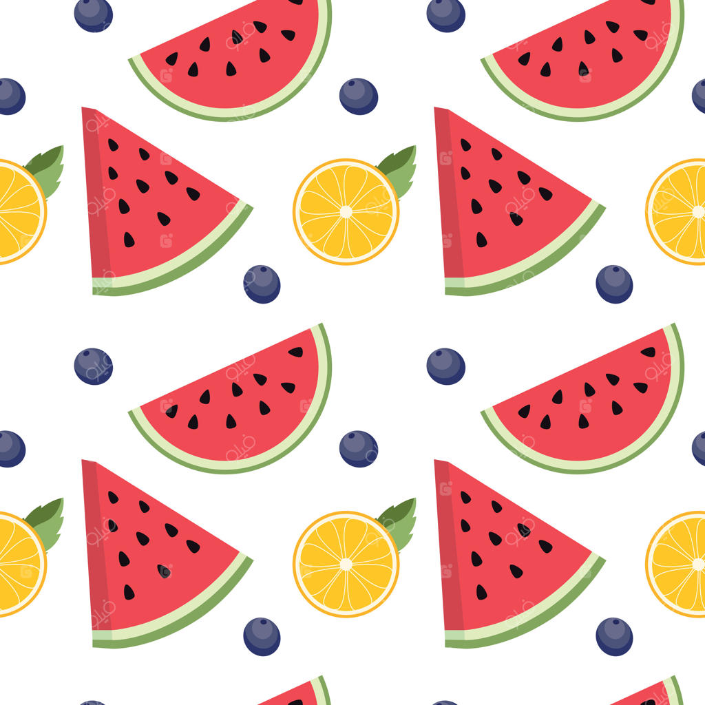 پترن میوه‌ای رنگارنگ با هندوانه و لیمو وکتور حرفه‌ای